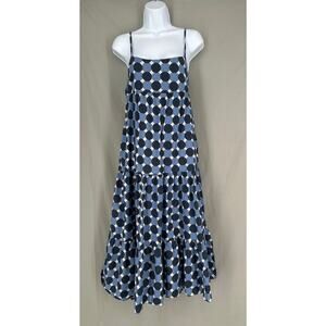 Mustard Seed Dress Womens Medium Blue Dot Maxi Tiered Boho Open Back Bohemian